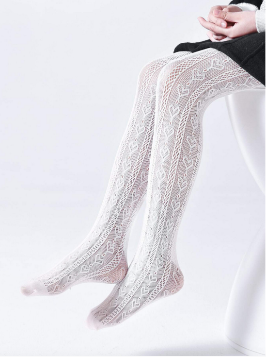 pige strømpebukser, hvide hjertemønstrede strømpebukser, kvalitets børnetøj, mode til piger, børnetøj online, komfortable strømpebukser, stilfulde piger strømpebukser, fest strømpebukser, dagligdags piger strømpebukser