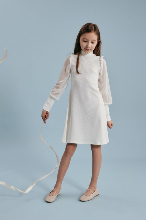 elegant pigekjole, Luna kjole, flødeskumsfarvet kjole, festkjole til piger, børnekjole, bryllupskjole til børn, festkjole til børn