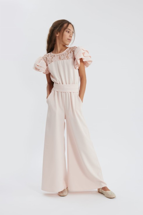 jumpsuit til piger, festlig jumpsuit, lyserød jumpsuit, højtidsdragt til piger, børnetøj til bryllup, komfortabel jumpsuit, moderne pigemoder, europæisk kvalitetstøj