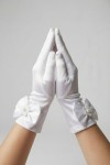 kommunionhandsker, perleapplikation, satin handske, Første Kommunion tilbehør, pige ceremoni outfit, elegante handsker, komfortable handsker, børnehandssker, hvide handsker, kommunion kjole tilbehør