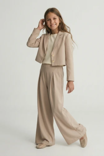 Elegant pige-festsæt Emi beige – jakkesæt med blazer og bukser