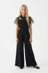 Elegant pige-jumpsuit Blair sort til særlige lejligheder bagside og detalje, sort festtøj børn, ZOYA Fashion Danmark