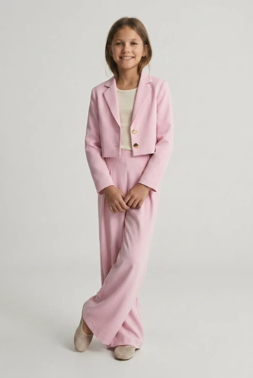 Elegant pige-festsæt Emi pink – jakkesæt med blazer og bukser, festsæt pige pink, konfirmationssæt pige, blazer og bukser pige, Nonfirmationstøj pige, dimissionstøj pige, jakkesæt pige pink, festtøj unge piger, ZOYA Fashion