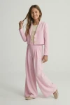 Elegant pige-festsæt Emi pink – jakkesæt med blazer og bukser komplet styling, festtøj børn pink, ZOYA Fashion Danmark