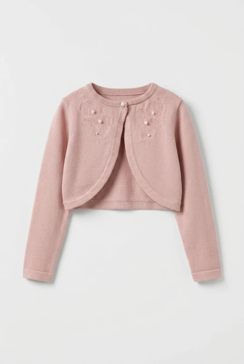 Pige-bolero Ada pink i blød strik, pige bolero pink, lyserød bolero barn, strikbolero pige, bolero til festkjole, Dåb tilbehør, brudepige bolero, lille pige bolero, ZOYA Fashion