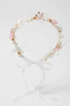 Pink hårbøjle med blomster og perler til pige nærbillede, materiale og forarbejdning, festtøj til piger, ZOYA Fashion