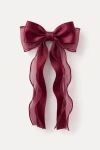 Bordeaux hårspænde med sløjfe til piger af satin og organza – set forfra på hvid baggrund